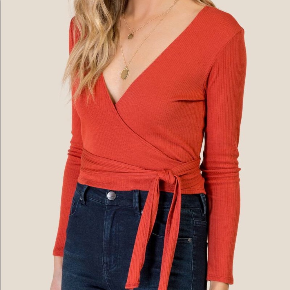 Rusty Orange Wrap Around Long Sleeve Top Size S